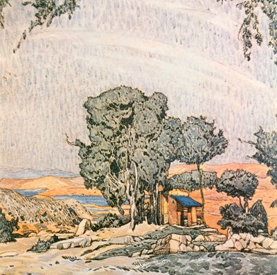 इडा रूबेनस्टीन की बैले मंडली, 1912 द्वारा प्रस्तुत, हेलेन ऑफ़ स्पार्टा के अधिनियम I के लिए सेट डिज़ाइन द्वारा लियोन बक्स्तो