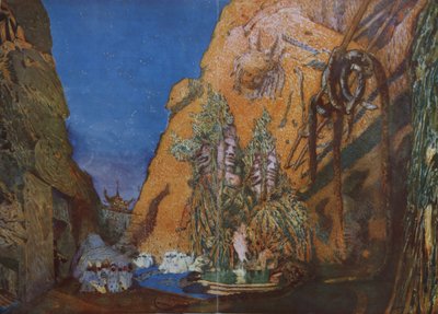 आर। हैन द्वारा बैले ब्लू गॉड के लिए स्टेज डिजाइन, 1912 द्वारा लियोन बक्स्तो