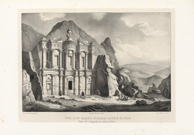 एल डीर, पेट्रा, 1830 नामक एक बड़े मकबरे का दृश्य द्वारा लियोन डे लाबोर्डे