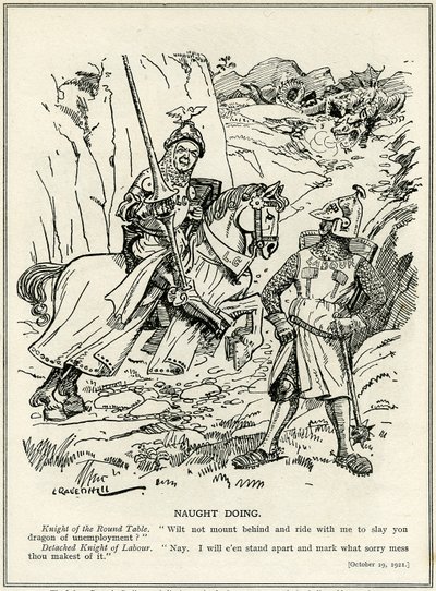 लेबर पार्टी ने बेरोजगारी, 1921 के ड्रैगन को मारने में लॉयड जॉर्ज के शामिल होने से इनकार कर दिया द्वारा Leonard Raven Hill