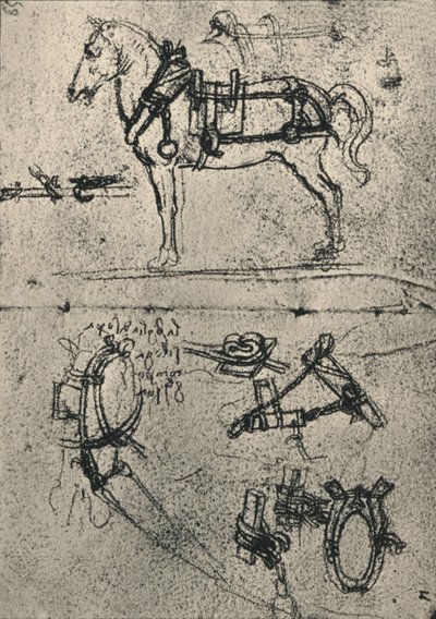 अ हार्नेस कार्ट-हॉर्स एंड स्टडीज़ ऑफ़ हार्नेस, c1480 1945 द्वारा लियोनार्डो दा विंची