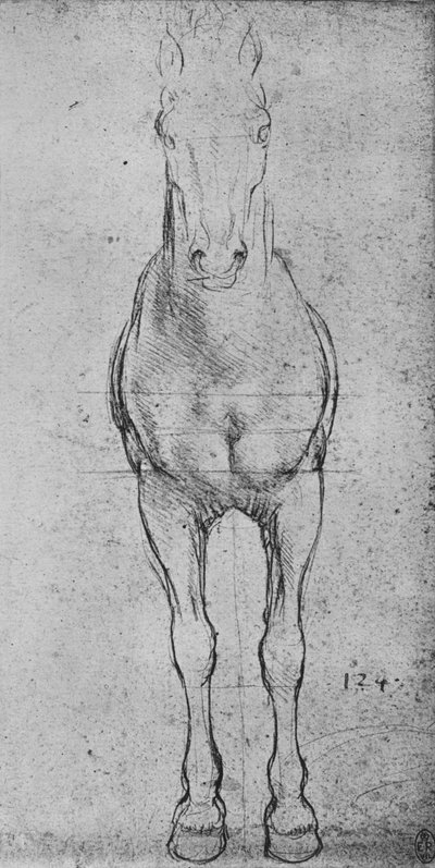 फ्रंट से एक घोड़ा देखा, c1480 1945 द्वारा Leonardo da Vinci