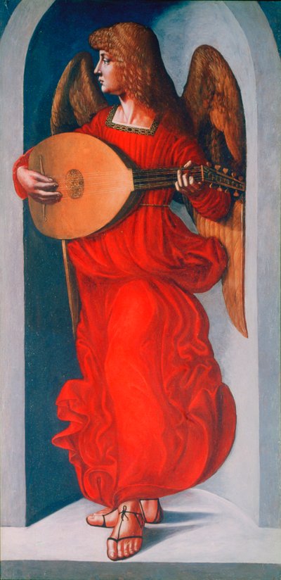 ए एंजल इन रेड एक लुट के साथ, 1490-1499 द्वारा Leonardo da Vinci