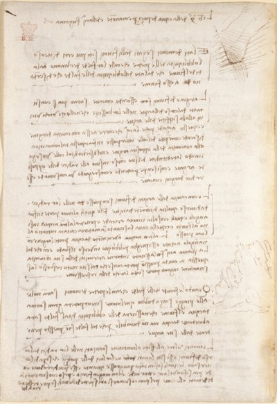 अरुंडेल 263, f.25v पानी के कारण होने वाले कटाव पर नोट्स और मोटे रेखाचित्र, #39;कोडेक्स अरुंडेल#39; से (कागज़ पर कलम और स्याही) द्वारा लियोनार्डो दा विंची
