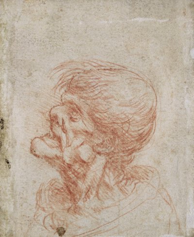 एक बूढ़े आदमी का कैरिकेचर हेड स्टडी, c.1500-05 (कागज पर लाल चाक) द्वारा लियोनार्डो दा विंची
