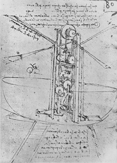 मैन ऑपरेटिंग इट के साथ एक फ्लाइंग मशीन का चित्र, c1480 1945 द्वारा लियोनार्डो दा विंची