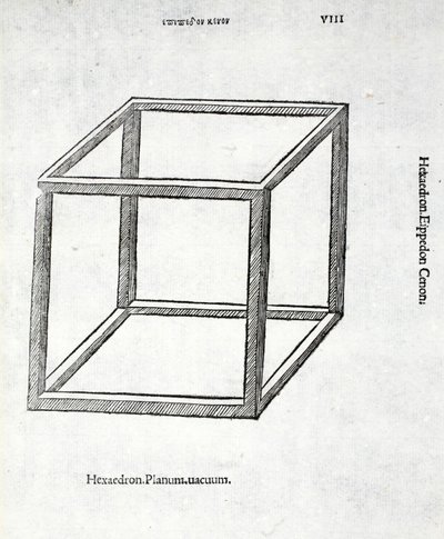 Hexaedron स्तर बेकार, लुका पसिओली (c.1445-1517) द्वारा एक &39;दिव्य अनुपात&39; से, मूल रूप से पब। वेनिस 1509 द्वारा लियोनार्डो दा विंची