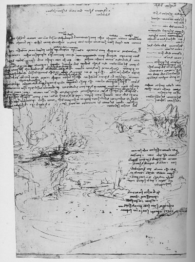 लैंडस्केप के रेखाचित्रों के साथ पृष्ठ का पृष्ठ, c1480 1945 द्वारा लियोनार्डो दा विंची