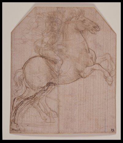 रियरिंग हॉर्स पर सवार, c.1481-82 (सिल्वरपॉइंट, तैयार पेपर पर पेन und ब्राउन स्याही) द्वारा लियोनार्डो दा विंची