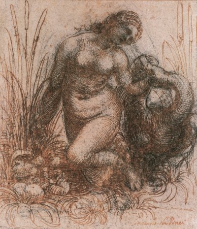 लियोनार्डो दा विंची (1452-1519) द्वारा लेडा और हंस के लिए अध्ययन, ड्राइंग द्वारा लियोनार्डो दा विंची