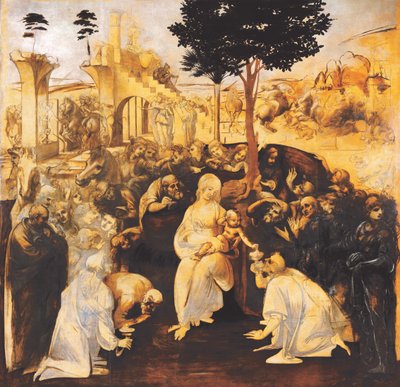 बहाली के बाद मैगी का आयोजन, 1481-1482। द्वारा Leonardo da Vinci