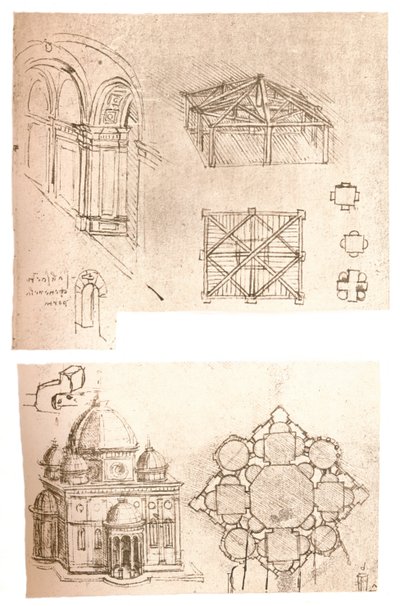 दो वास्तुकला चित्र, c1472-c1519 1883 द्वारा लियोनार्डो दा विंची