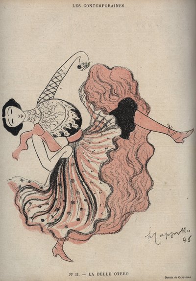 पोर्ट्रेट ऑफ़ कैरोलीन (ला बेले) ओटेरो (1868-1965), स्पेनिश नर्तक और वेश्या - 1898 के "" द रीयर "" में लियोनेटो कैपिएलो (1875-1942) द्वारा ड्राइंग द्वारा लिओनेटो कैप्पिलो