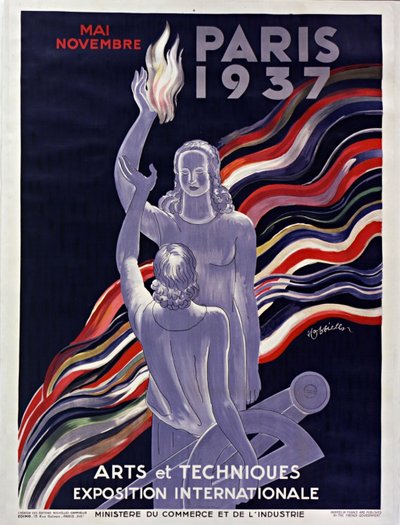 पेरिस में 1937 की अंतर्राष्ट्रीय प्रदर्शनी का पोस्टर, 1937। द्वारा लिओनेटो कैप्पिलो
