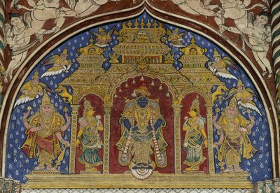 विष्णु, तंजावुर मराठा महल, तमिलनाडु, भारत का चित्रण करते हुए फ्रेस्को द्वारा अज्ञात अज्ञात