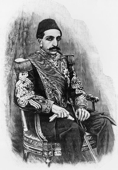 अब्दुल हमीद द्वितीय (1842-1918) का पोर्ट्रेट, 1876 से 1909 तक तुर्क साम्राज्य के 34 वें सुल्तान, तस्वीर के बाद उत्कीर्णन द्वारा अज्ञात अज्ञात