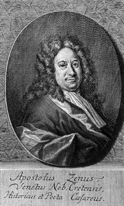 अपोस्टोलो ज़ेनो का पोर्ट्रेट (लगभग 1668-1750), इतालवी कवि, लिबरेटिस्ट, पत्रकार, और पत्रों का आदमी, उत्कीर्णन द्वारा अज्ञात अज्ञात