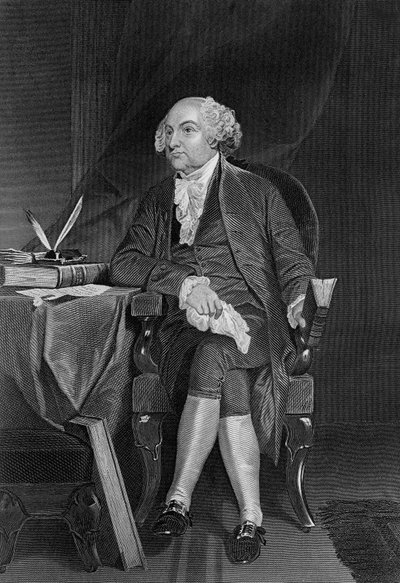 जॉन एडम्स का पोर्ट्रेट (1735-1826), अमेरिकी राजनीतिज्ञ, 1797 से 1801 तक संयुक्त राज्य अमेरिका के दूसरे राष्ट्रपति और 1789 से 1797 तक पहले उपराष्ट्रपति, उत्कीर्णन द्वारा अज्ञात अज्ञात