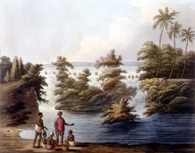 एच. मर्के (fl.1800-20) पब द्वारा उकेरी गई 'पिक्टोरियल सीनरी इन द किंगडम ऑफ मैसूर' से स्ट्रूपरमाडोर में टैंक का ओवरफ्लोइंग, प्लेट 25। एडवर्ड ओरमे द्वारा (1774-सी.1820) 1804 (एक्वाटिंट) द्वारा लेफ्टिनेंट जेम्स (बाद में) हंटर