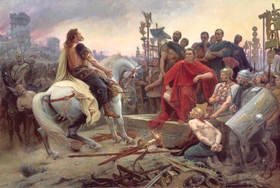 Vercingetorix ने जूलियस सीज़र के चरणों में अपनी बाहें 1899 में फेंकी द्वारा Lionel Noel Royer