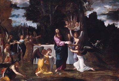 जंगल में मसीह, एन्जिल्स द्वारा सेवित, सीए 1608 द्वारा Lodovico Carracci