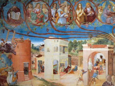 लोरेंजो लोट्टो (लगभग 1480 - 1556), फ्रेस्को, डिटेल, विला सुआर्डी, कैपेला सुआर्डी, ट्रेस्कोर बालनेरियो द्वारा क्राइस्ट-वाइन और लीजेंड ऑफ सेंट बारबरा द्वारा लोरेंजो लोट्टो