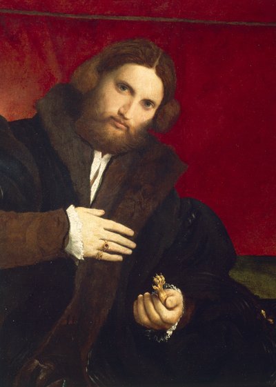 लोरेंजो लोट्टो (1480 सीए- 1556), कैनवास पर तेल, 95,5 x 69,5 सेमी द्वारा शेर के पंजे के साथ सज्जन का पोर्ट्रेट द्वारा लोरेंजो लोट्टो