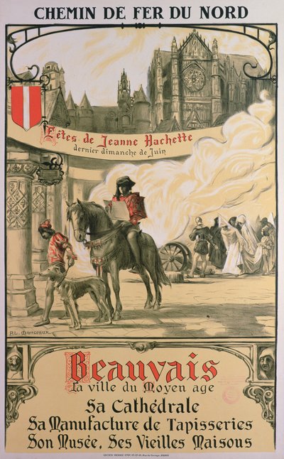 Beauvais- मध्य युग का शहर (रंग लिथो) द्वारा लुई एंटोनी मैनकौ