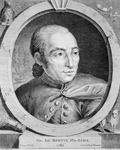 निकोलस एडमे रेस्टिफ डी ला ब्रेटन का पोर्ट्रेट (1734-1806) (रिटिफ डी ला ब्रेटोन भी) - बिनेट द्वारा, उत्कीर्णन द्वारा लुइस (बाद) बिनेट
