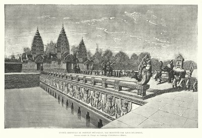 प्रीह खान, अंगकोर, कंबोडिया के खमेर मंदिर का पूर्वी प्रवेश द्वार (उत्कीर्णन) द्वारा लुई (बाद में) डेलापोर्टे