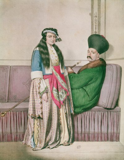 एक अर्मेनियाई राजकुमार और उसकी पत्नी, 'वॉयज ए एथेंस एट कॉन्स्टेंटिनोपल' के लिए लेमर्सीर द्वारा उकेरी गई, डुप्रे द्वारा लिखित और सचित्र द्वारा लुइस (बाद) डुप्रे