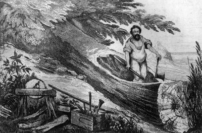 मैंने इसे 1837 के फ्रांसीसी संस्करण "रॉबिन्सन क्रूसो" "रॉबिन्सन क्रूसो" की पुस्तक के लिए एम। डी सेन्सन की ड्राइंग के बाद अग्नि उत्कीर्णन की मदद के बिना खोदा। द्वारा लुई अगस्टे डे सेनसन