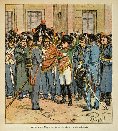 काउंट इमैनुएल डे लास केसेस (1766-1842) की पुस्तक "द मेमोरियल ऑफ सेंट हेलेन" से बॉम्बल्ड लुइस (1862-1927) का चित्रण: नेपोलियन की विदाई के पास फॉनटेनब्लियू, प्राइवेट कलेक्शन में उसका गार्ड है द्वारा लुई चार्ल्स ने बमबारी की