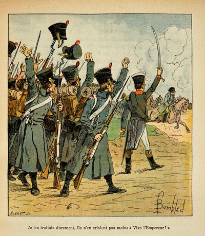काउंट इमैनुएल डे लास केसेस (1766-1842) द्वारा "द मेमोरियल ऑफ सेंट हेलेन" पुस्तक से बॉम्बल्ड लुइस (1862-1927) द्वारा चित्रण: द ट्रूप्स एक्लेम सम्राट नेपोलियन, निजी संग्रह द्वारा लुई चार्ल्स ने बमबारी की