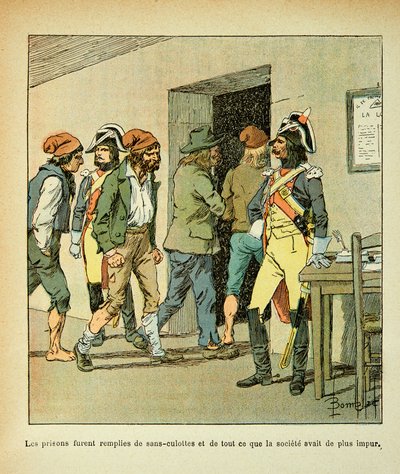काउंट इमैनुएल डे लास केसेस (1766-1842) की पुस्तक "द मेमोरियल ऑफ सेंट हेलेन" से बॉम्बल्ड लुइस (1862-1927) का चित्रण: फ्रांसीसी क्रांति के दौरान, जेलें भरी गईं, निजी संग्रह द्वारा लुई चार्ल्स ने बमबारी की
