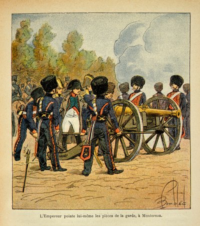 काउंट इमैनुएल डे लास केसेस (1766-1842) की पुस्तक "द मेमोरियल ऑफ सेंट हेलेन" से बॉम्बल्ड लुइस (1862-1927) का चित्रण: सम्राट नेपोलियन खुद मोंटेरेउ की लड़ाई में गार्ड की बंदूकें बताते हैं, निजी संग्रह द्वारा लुई चार्ल्स ने बमबारी की