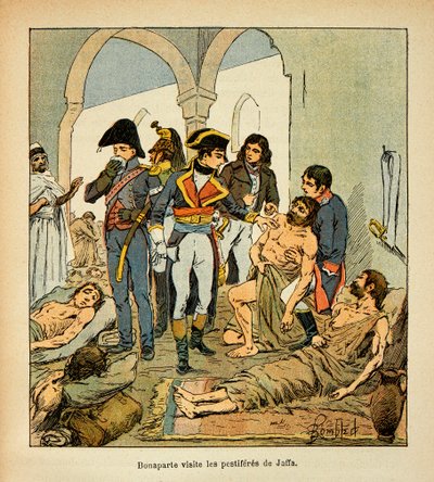 काउंट इमैनुएल डी लास केसेस (1766-1842) की पुस्तक "द मेमोरियल ऑफ सेंट हेलेन" से बॉम्बल्ड लुइस (1862-1927) का चित्रण: बोनापार्ट ने जाफ़ा, निजी संग्रह के कीटाणुओं का दौरा किया द्वारा लुई चार्ल्स ने बमबारी की