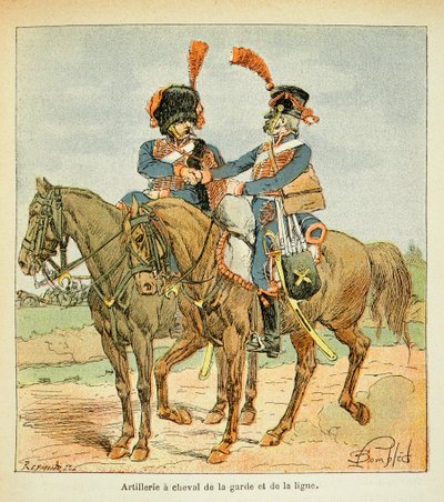 काउंट इमैनुएल डे लास केसेस (1766-1842) की पुस्तक "द मेमोरियल ऑफ सेंट हेलेन" से बॉम्बल्ड लुइस (1862-1927) का चित्रण: आर्टिलरी ए हॉर्स ऑफ द गार्ड एंड द लाइन, प्राइवेट कलेक्शन द्वारा लुई चार्ल्स ने बमबारी की