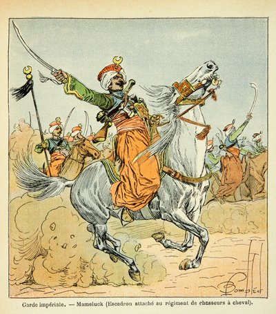 काउंट इमैनुएल डी लास केसेस (1766-1842) द्वारा "द मेमोरियल ऑफ सेंट हेलेन" पुस्तक से बॉम्बल्ड लुइस (1862-1927) का चित्रण: इम्पीरियल गार्ड के मामलुक, निजी संग्रह द्वारा लुई चार्ल्स ने बमबारी की