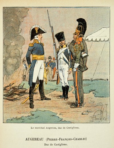 काउंट इमैनुएल डे लास केसेस (1766-1842) की पुस्तक "द मेमोरियल ऑफ सेंट हेलेन" से बॉम्बल्ड लुइस (1862-1927) का चित्रण: ले मारेचल पियरे ऑगेरेउ (1757-1816), ड्यूक ऑफ कास्टिग्लिओन, निजी संग्रह द्वारा लुई चार्ल्स ने बमबारी की