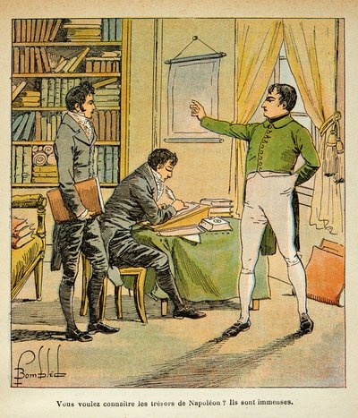 काउंट इमैनुएल डी लास केसेस (1766-1842) की पुस्तक "द मेमोरियल ऑफ सेंट हेलेन" से बॉम्बल्ड लुइस (1862-1927) का चित्रण: नेपोलियन ने लास मामलों, निजी संग्रह के लिए अपने स्मारकों को निर्देशित किया द्वारा लुई चार्ल्स ने बमबारी की