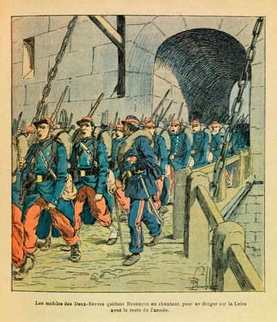 लुई बॉम्बल्ड (1862-1927) (फ्रेंको-जर्मन युद्ध; 1870 -1871 का अभियान) द्वारा सचित्र यूजीन सर्जेंट द्वारा ल'आर्मी डे ल'एस्ट: लेस मोबाइल्स डेस ड्यूक्स सेवरेस ने बेसनकॉन गायन को लॉयर की ओर जाने के लिए छोड़ दिया शेष सेना (अक्टूबर 1870), Co द्वारा लुई चार्ल्स ने बमबारी की