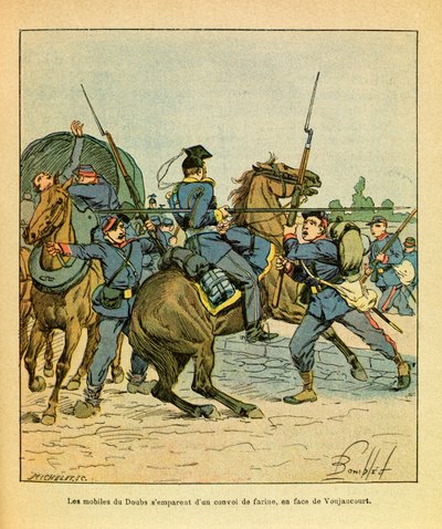 लुई बॉम्बल्ड (1862-1927) (फ्रेंको-जर्मन युद्ध; 1870 -1871 का अभियान) द्वारा सचित्र ल'आर्मी डे ल'एस्ट डी यूजीन सार्जेंट, डिट ग्रेनेस्ट: लेस मोबाइल्स डु डौब्स ने वौजेकोर्ट के सामने आटे का एक काफिला जब्त २३ नवंबर १८७०, संग्रह आंशिक द्वारा लुई चार्ल्स ने बमबारी की