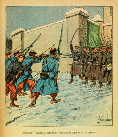 लुई बॉम्बल्ड (1862-1927) (फ्रेंको-जर्मन युद्ध; 1870 -1871 का अभियान): जनवरी 1871, हेरिकोर्ट, 57 के फ्रांसीसी स्वयंसेवक, ईमे डे मार्चे एन ल'असॉल्ट उन फर्मे, संग्रह आंशिक द्वारा लुई चार्ल्स ने बमबारी की