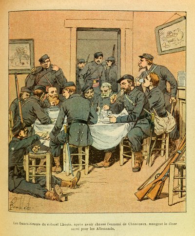 L'Armee de l'Est de Eugene सार्जेंट, dit Grenest, लुई बॉम्बल्ड द्वारा शानदार (1862-1927) (फ्रेंको-जर्मन युद्ध; 1870 -1871 का अभियान): कर्नल ल्होस्टे के मुक्त निशानेबाज, चांसॉक्स के प्रशिया का शिकार करने के बाद अपना रात का खाना खाते हैं , संग्रह आंश द्वारा लुई चार्ल्स ने बमबारी की