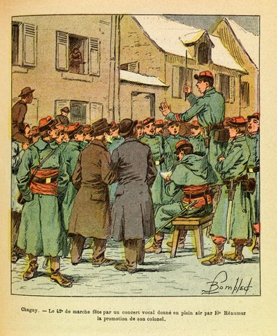 L'Armee de l'Est de Eugene सार्जेंट, dit Grenest, लुई बॉम्बल्ड द्वारा शानदार (1862-1927) (फ्रेंको-जर्मन युद्ध; 1870 -1871 का अभियान): चागनी में, 42, एक मुखर संगीत कार्यक्रम द्वारा मनाया गया मार्च का ईएमई खुली हवा में देता है अपने कर्नल, Collec . का द्वारा लुई चार्ल्स ने बमबारी की