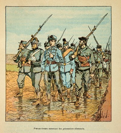 यूजीन सर्जेंट द्वारा L'Armee de la Loire, dit Grenest, लुई बॉम्बल्ड द्वारा सचित्र (1862-1927) (फ्रेंको-जर्मन युद्ध; 1870-1871 का अभियान): अक्टूबर 1870 में जर्मन कैदियों को वापस लाने वाले फ़्रीसिंचर, निजी संग्रह द्वारा लुई चार्ल्स ने बमबारी की