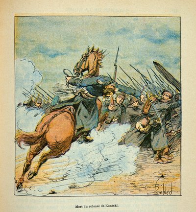 यूजीन सर्जेंट द्वारा L'Armee de la Loire, dit Grenest, लुइस बॉम्बल्ड (1862-1927) (फ्रेंको-जर्मन युद्ध; 1870-1871 का अभियान) द्वारा सचित्र: दिसंबर 1870 में पौपरी की लड़ाई के दौरान, प्रशिया कर्नल कोंट्स्की की मृत्यु, निजि संग्रह द्वारा लुई चार्ल्स ने बमबारी की