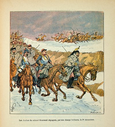 लुई बॉम्बल्ड (1862-1927) (फ्रेंको-जर्मन युद्ध; 1870 -1871 का अभियान) द्वारा सचित्र यूजीन सर्जेंट द्वारा ल'आर्मी डे ला लॉयर: कर्नल गौरगौड के अरब 3 पर एक शानदार प्रभार हासिल करने में सक्षम थे। , वेंस की लड़ाई में वें युद्धपोत i द्वारा लुई चार्ल्स ने बमबारी की