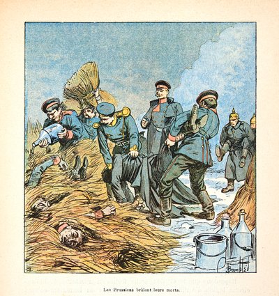 यूजीन सर्जेंट द्वारा L'Armee de la Loire, dit Grenest, लुई बॉम्बल्ड द्वारा सचित्र (1862-1927) (फ्रेंको-जर्मन युद्ध; 1870-1871 का अभियान): 1870 के युद्ध के दौरान प्रशिया अपने मृतकों को जलाते हैं, निजी संग्रह द्वारा लुई चार्ल्स ने बमबारी की